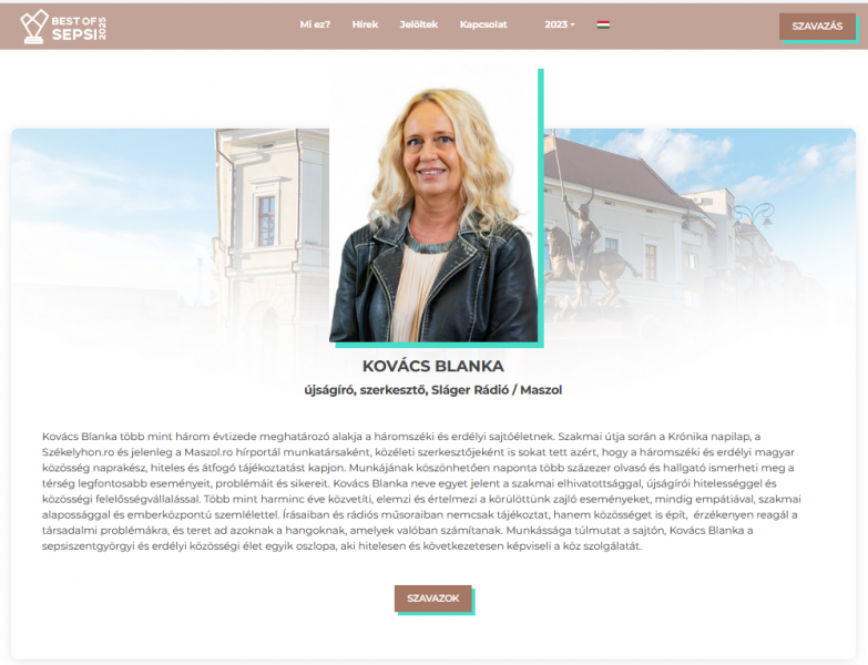 Támogasd Sepsiszentgyörgy hétköznapi hőseinek munkáját! Közöttük megtalálod Kovács Blankát, a Maszol szerkesztőjét is. Szavazz rájuk, hogy elismerhessük azokat, akik példát mutatnak mindannyiunknak!
